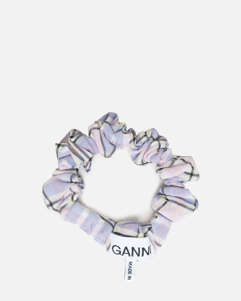 Ganni Jewelry Seersucker Check Scrunchie in Check Persian Violet