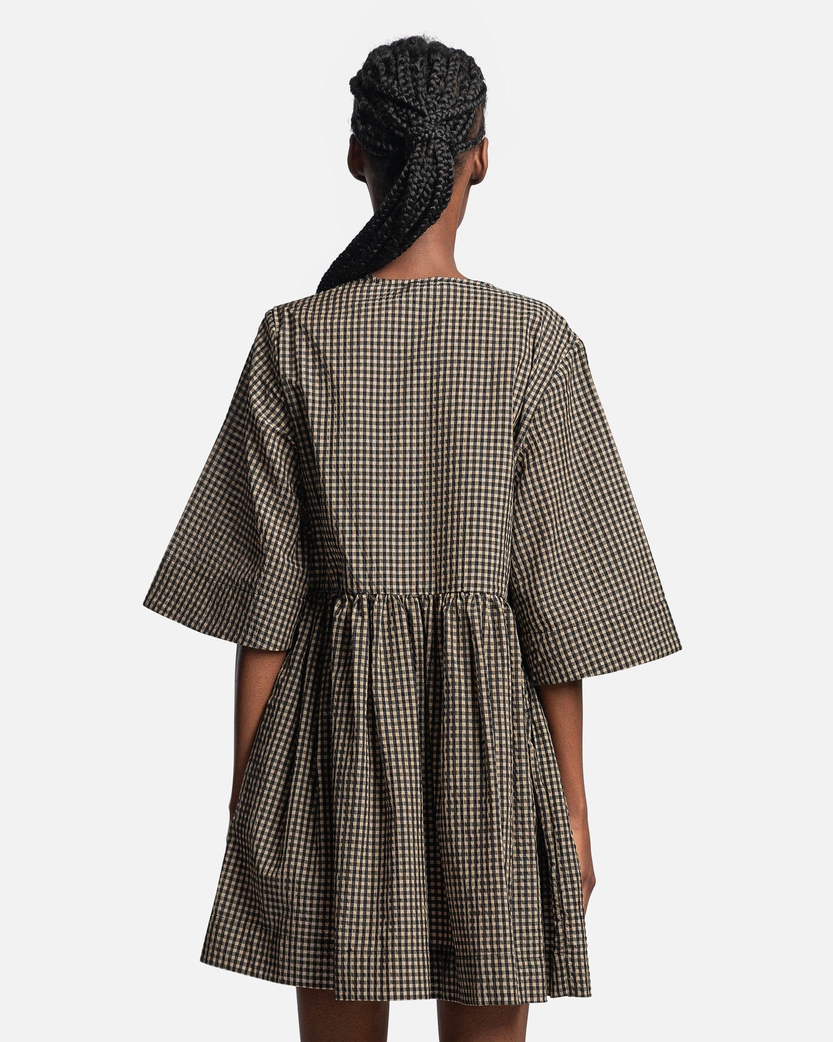 Seersucker Check Wrap Mini Dress in Gingham Starfish