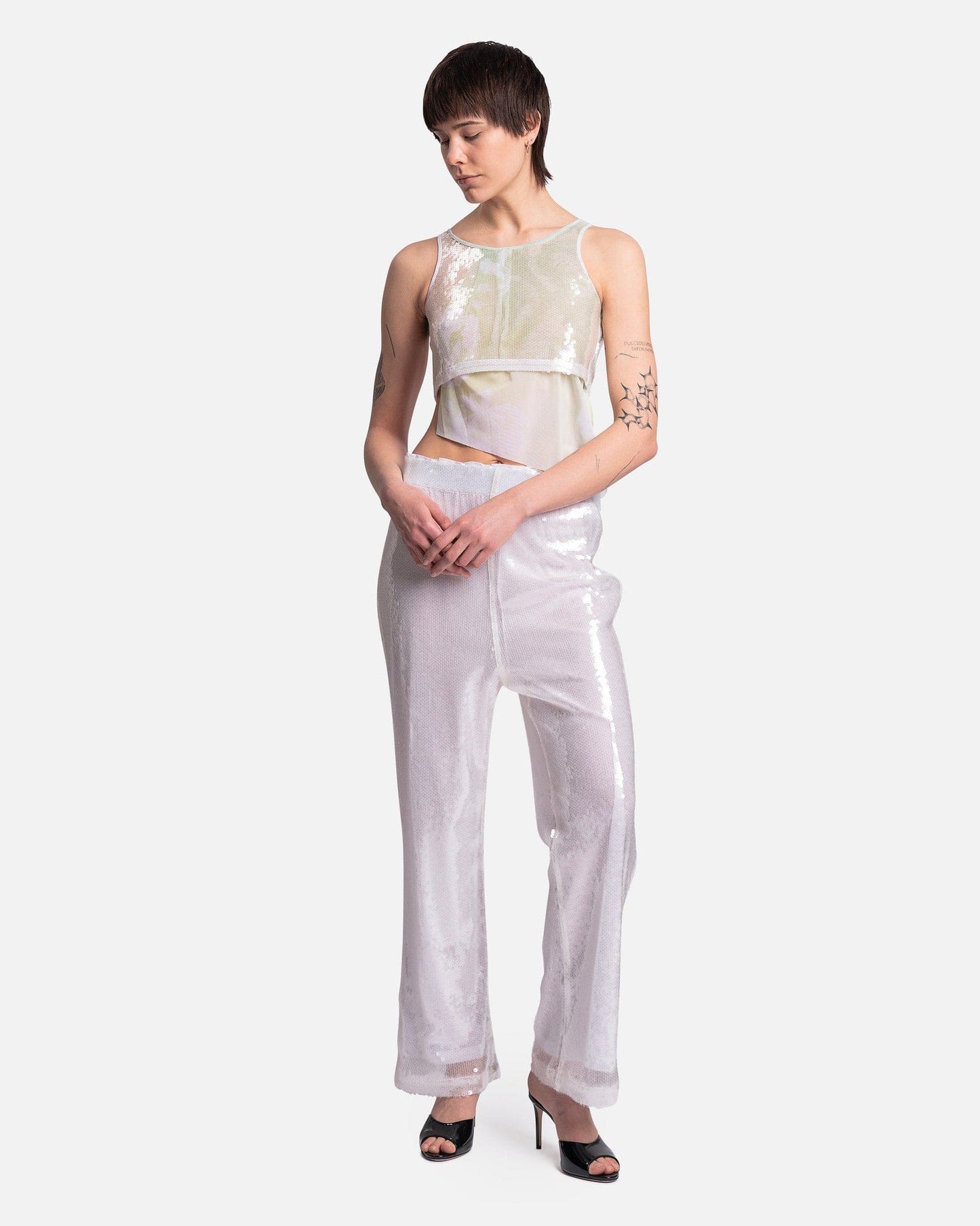 Feng Chen Wang Women Tops Sequined Patchwork Vest in White