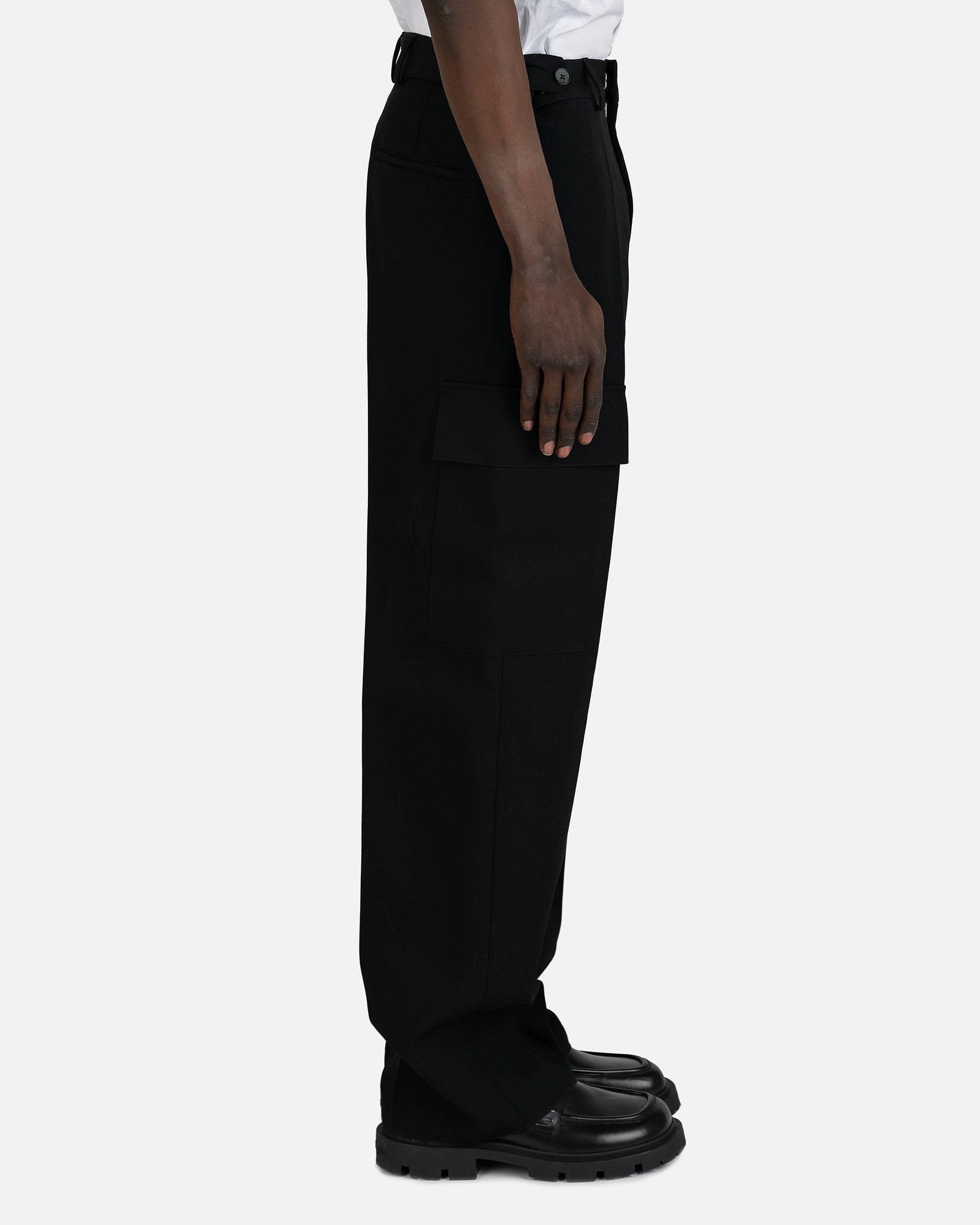 Jil Sander Men's Pants Sharp Wool Gabardine Cargo Trousers in Black