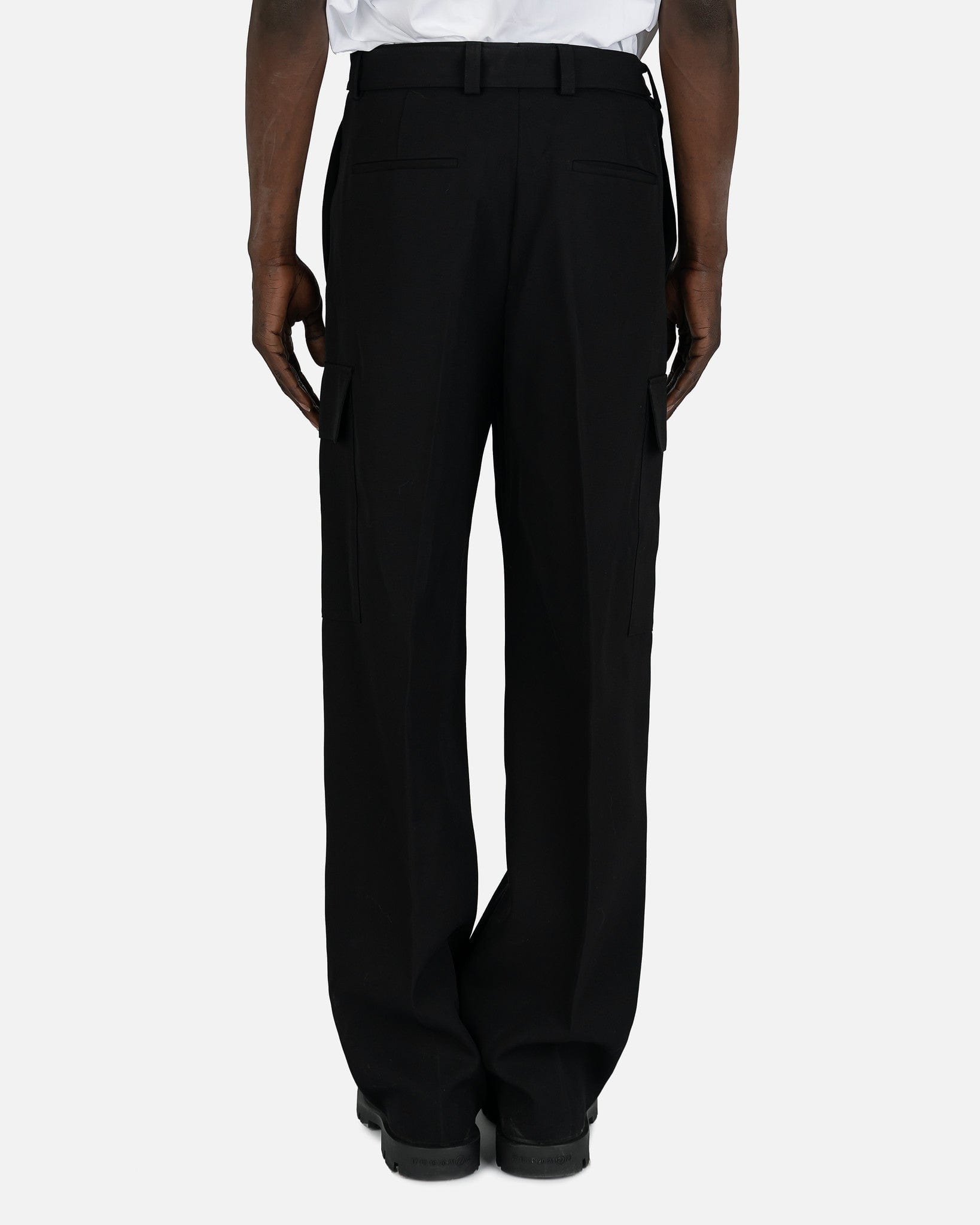 Sharp Wool Gabardine Cargo Trousers in Black