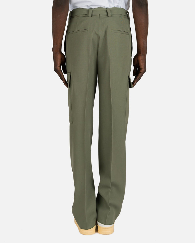 Jil Sander Men's Pants Sharp Wool Gabardine Cargo Trousers in Green