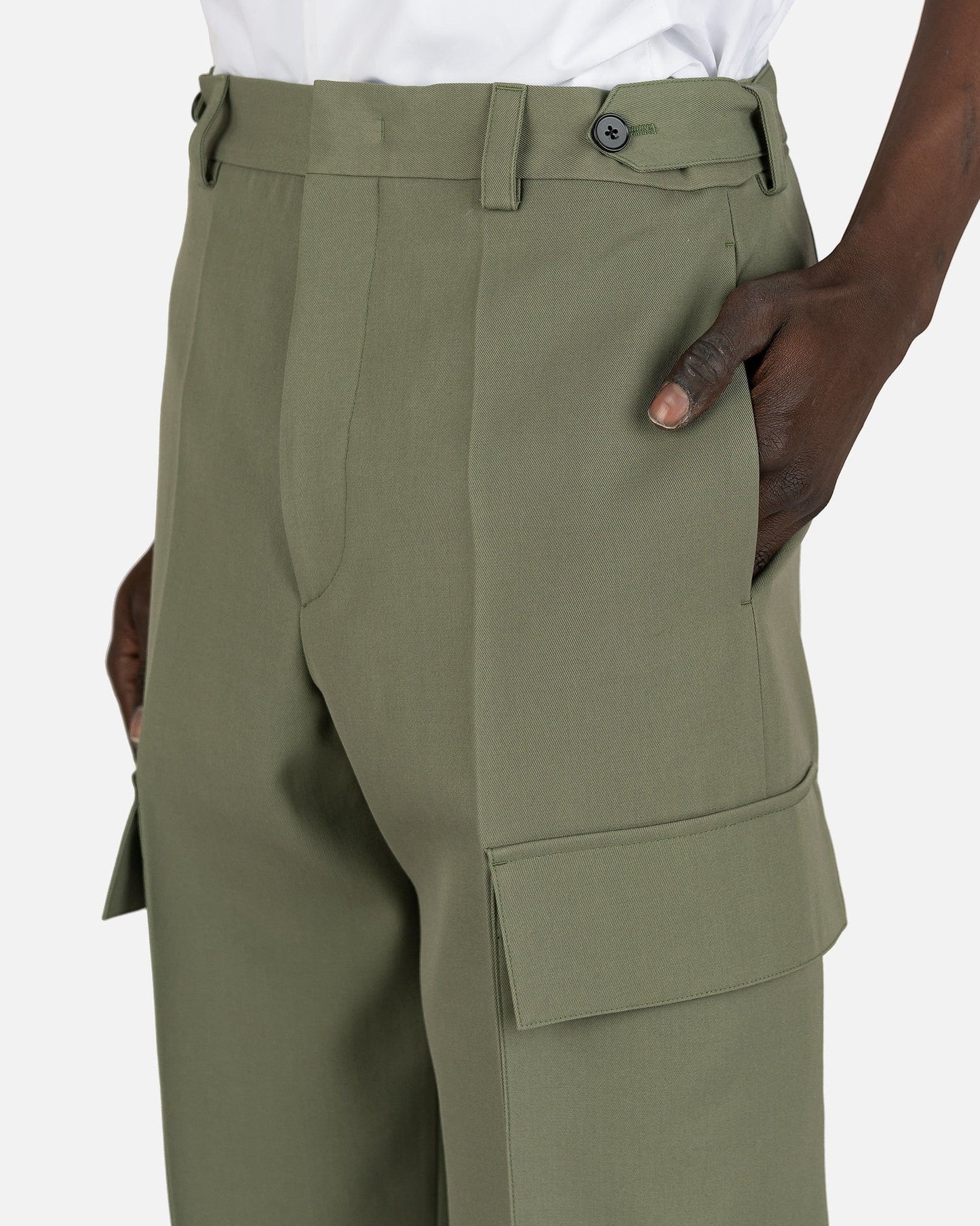Jil Sander Men's Pants Sharp Wool Gabardine Cargo Trousers in Green