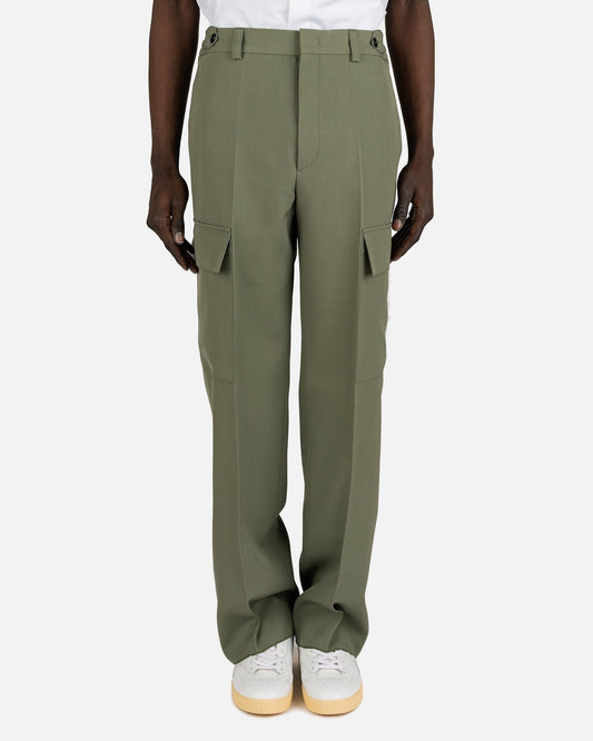 Jil Sander Men's Pants Sharp Wool Gabardine Cargo Trousers in Green