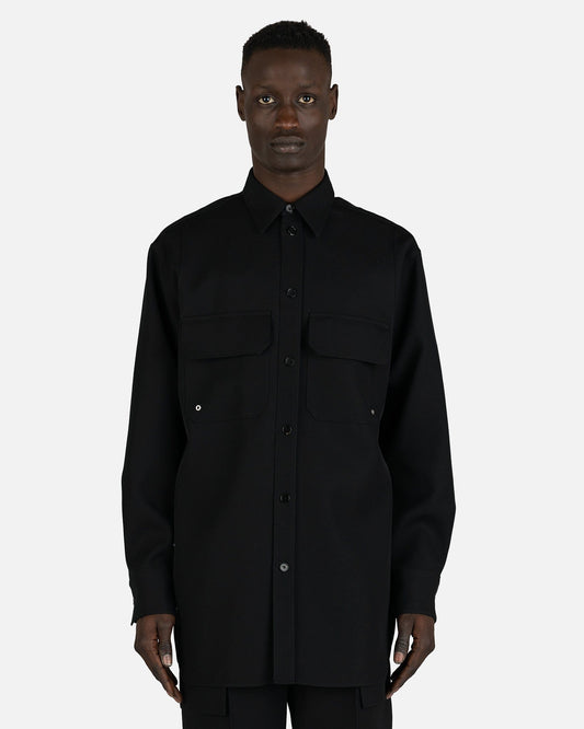 Jil Sander Men's Shirts Sharp Wool Gabardine Shirt in Black