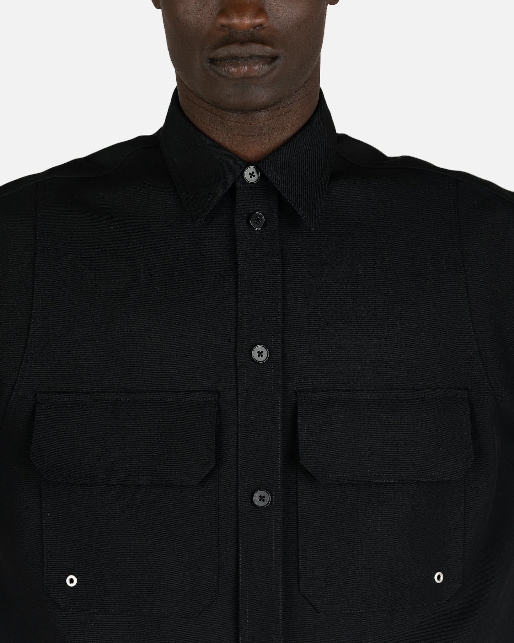 Sharp Wool Gabardine Shirt in Black – SVRN