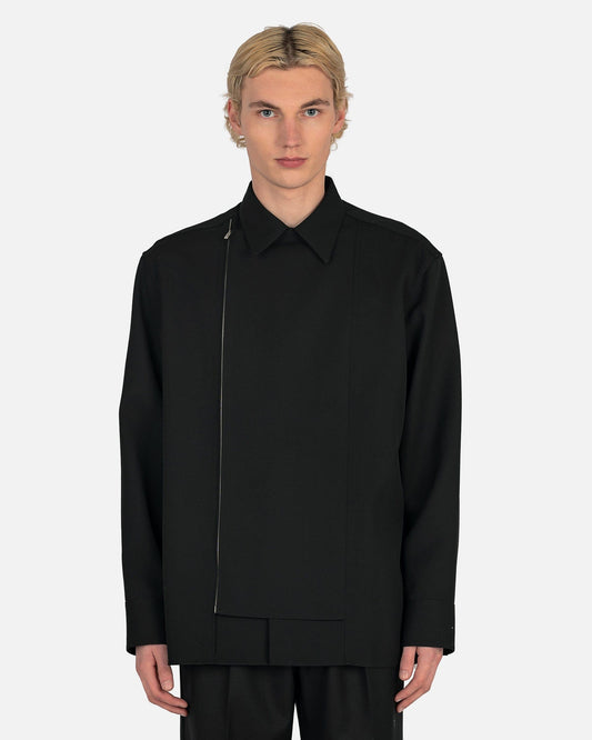 Jil Sander Men's Shirts Sharp Wool Gabardine Shirt in Black