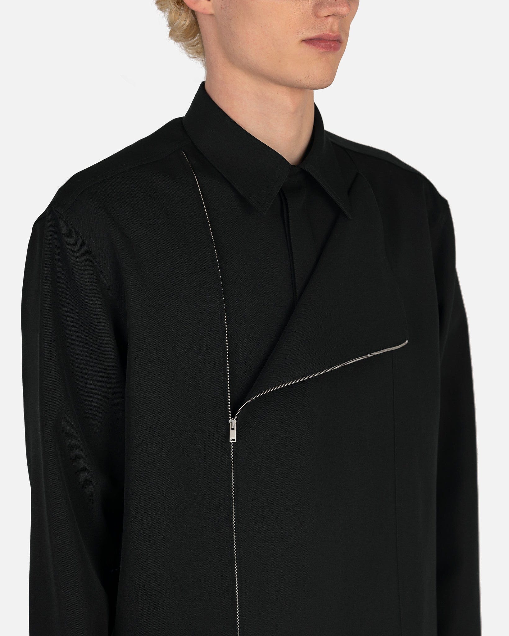Sharp Wool Gabardine Shirt in Black