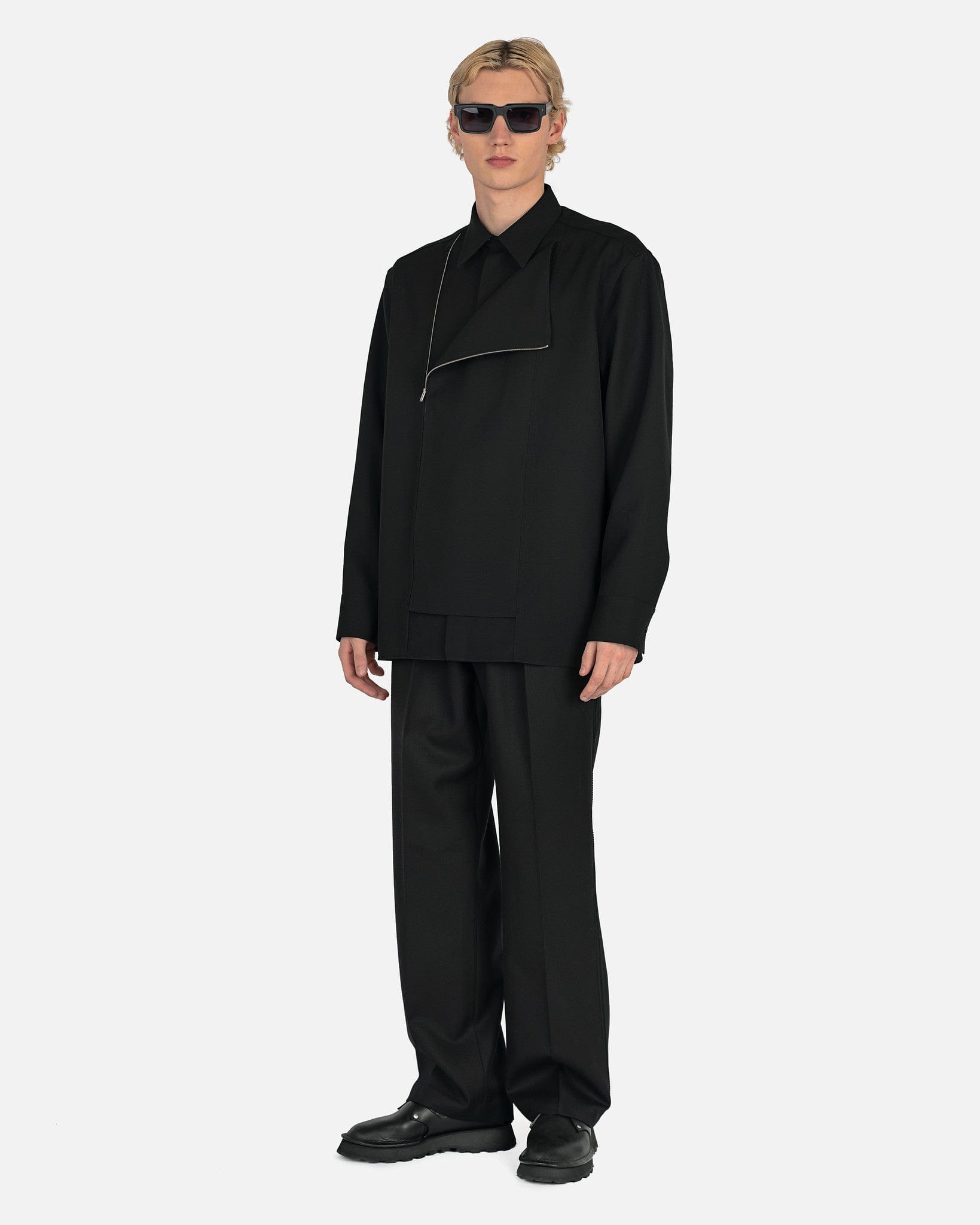 Sharp Wool Gabardine Shirt in Black – SVRN