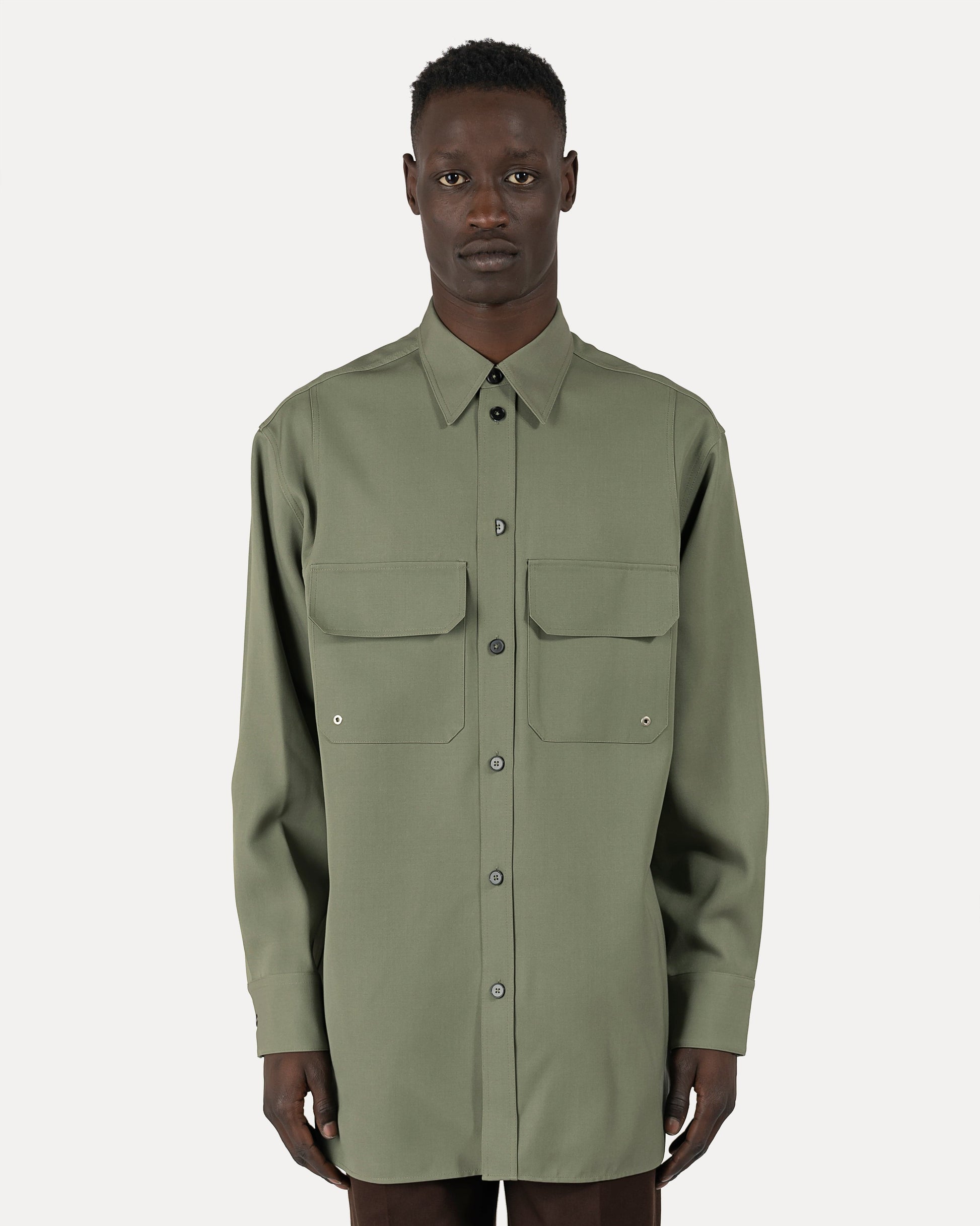 Sharp Wool Gabardine Shirt in Green SVRN Sharp Wool Gabardine Shirt in Green SVRN