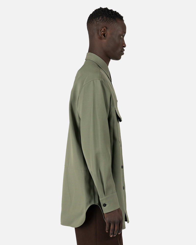Sharp Wool Gabardine Shirt in Green SVRN Sharp Wool Gabardine Shirt in Green SVRN