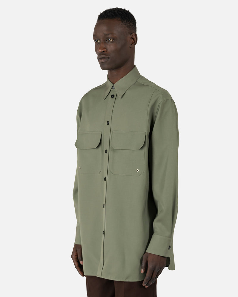 Sharp Wool Gabardine Shirt in Green SVRN Sharp Wool Gabardine Shirt in Green SVRN