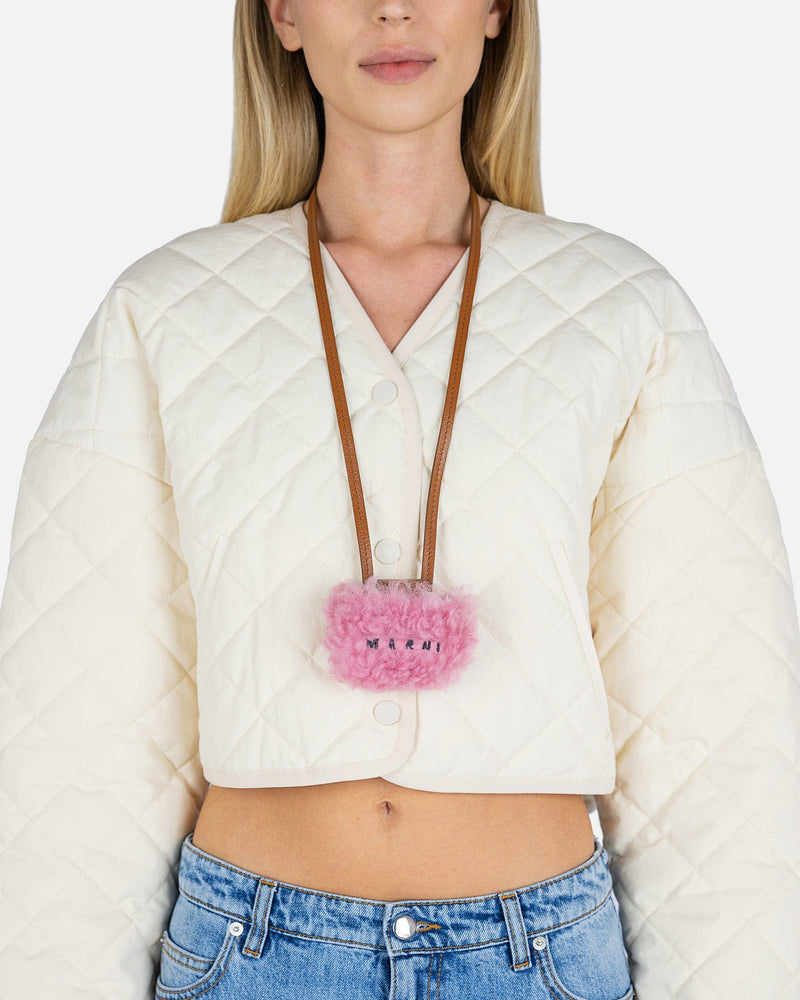 Marni Leather Goods Shearling Airpod Case in Pink