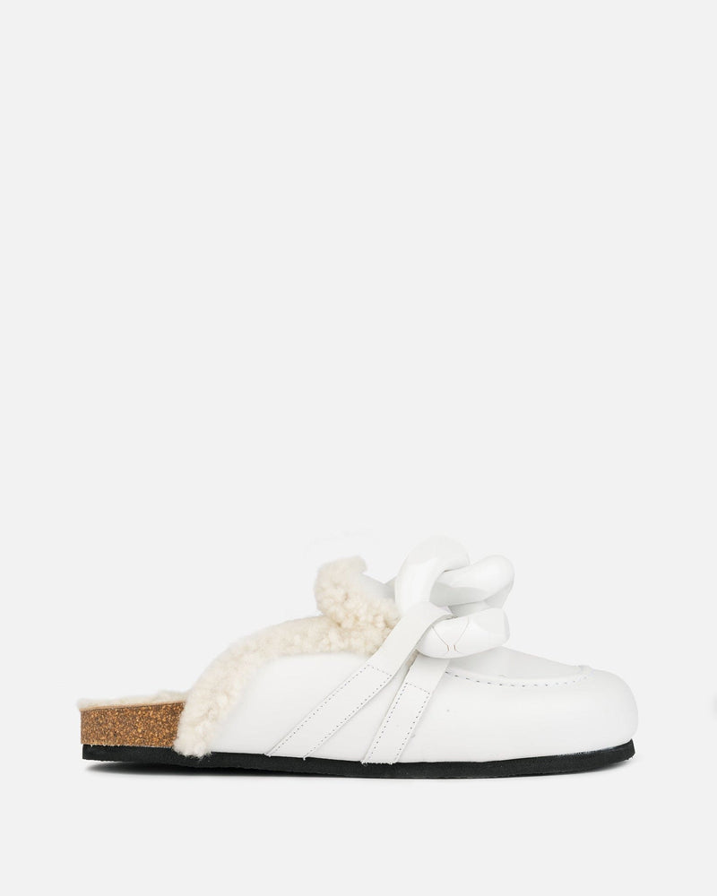 JW Anderson Men's Shoes Shearling Chain Loafer in White