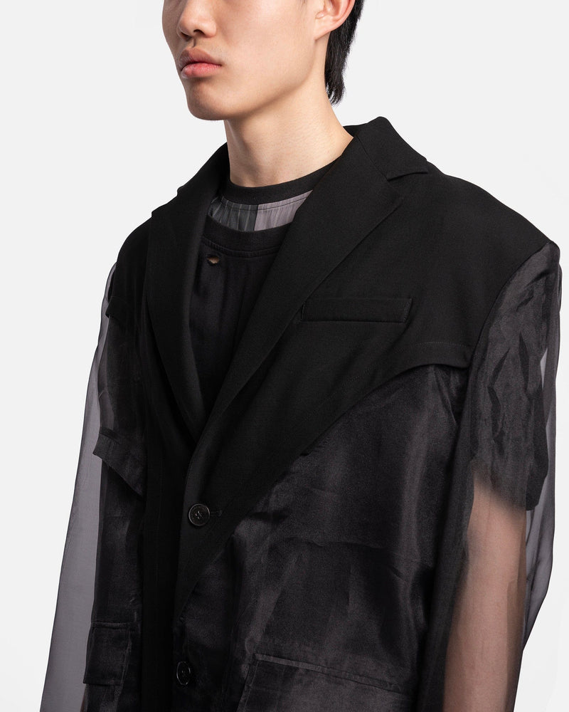 Feng Chen Wang Men's Jackets Sheer Deconstructed Suit in Black