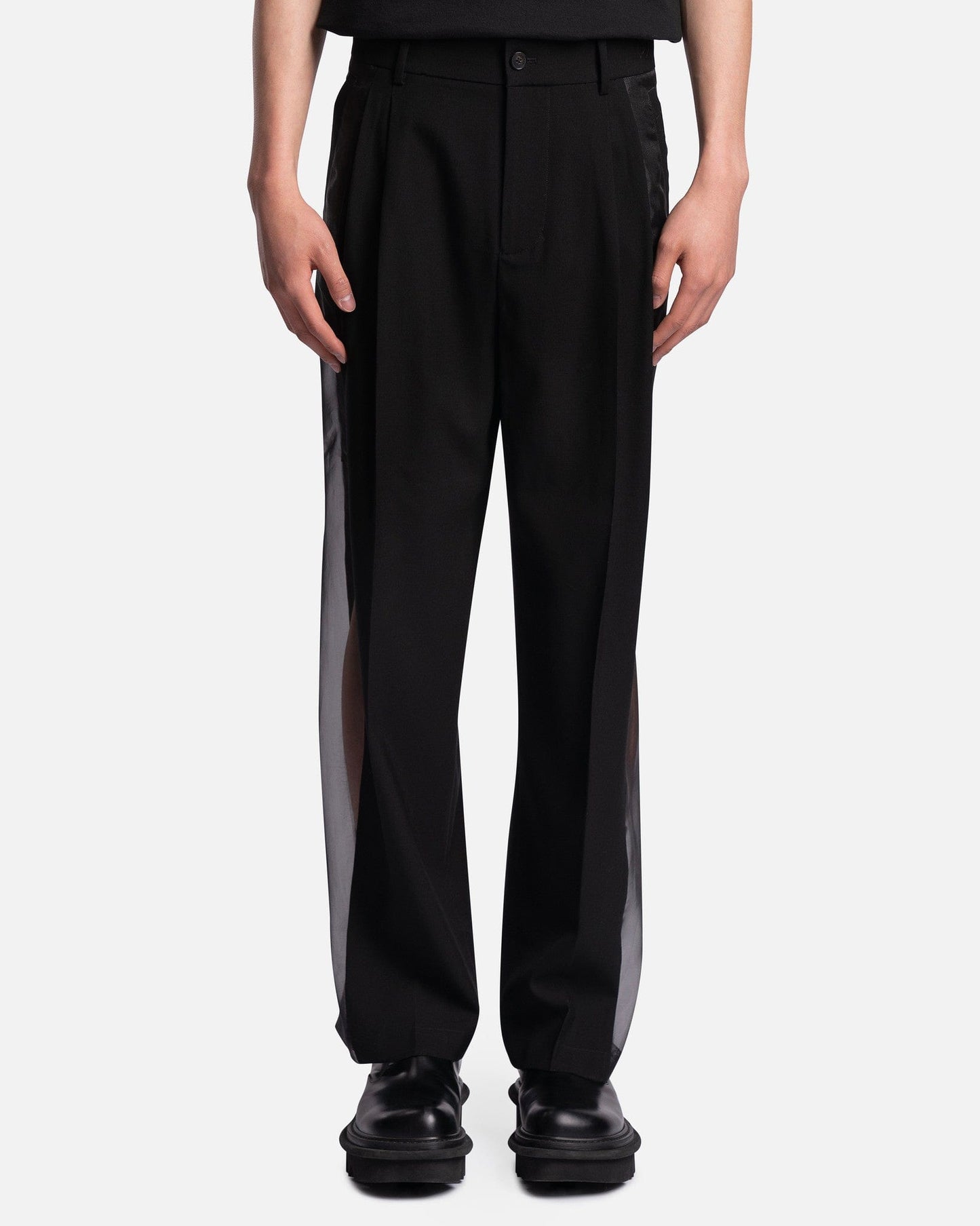 Feng Chen Wang Men's Pants Sheer Panel Trousers in Black
