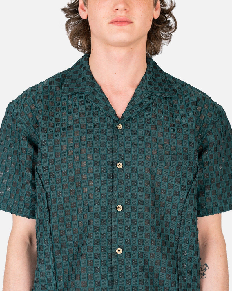 Andersson Bell Men's Shirts Sheer Square Open Collar Shirt in Dark Green