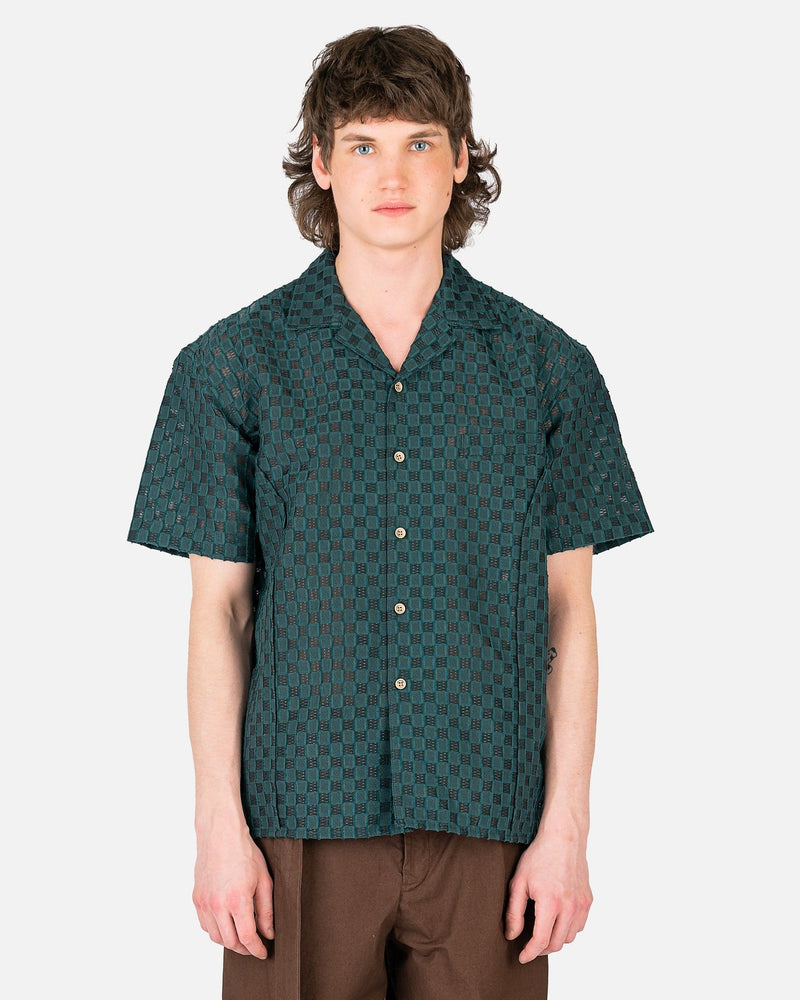 Andersson Bell Men's Shirts Sheer Square Open Collar Shirt in Dark Green