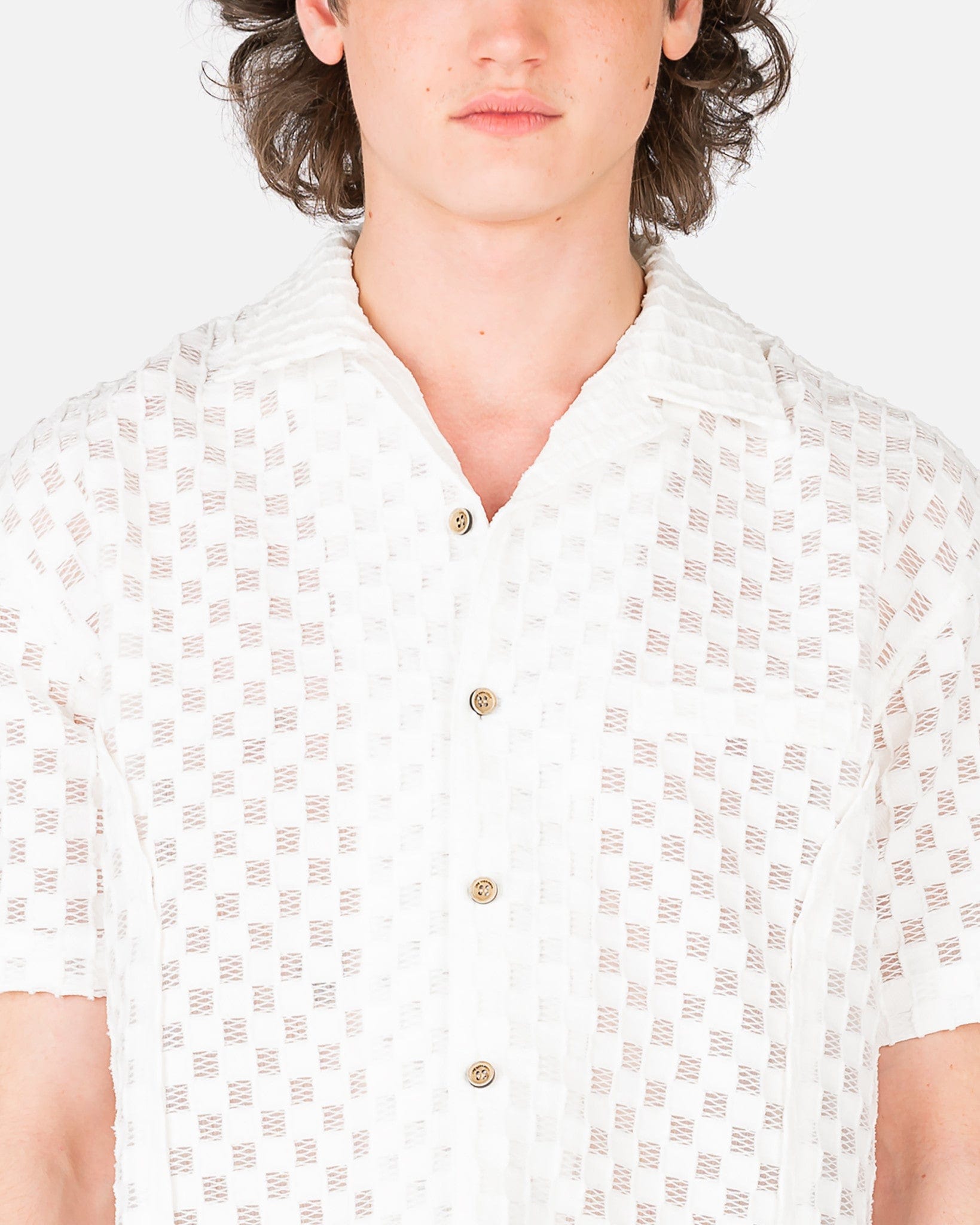 Andersson Bell Men's Shirts Sheer Square Open Collar Shirt in White