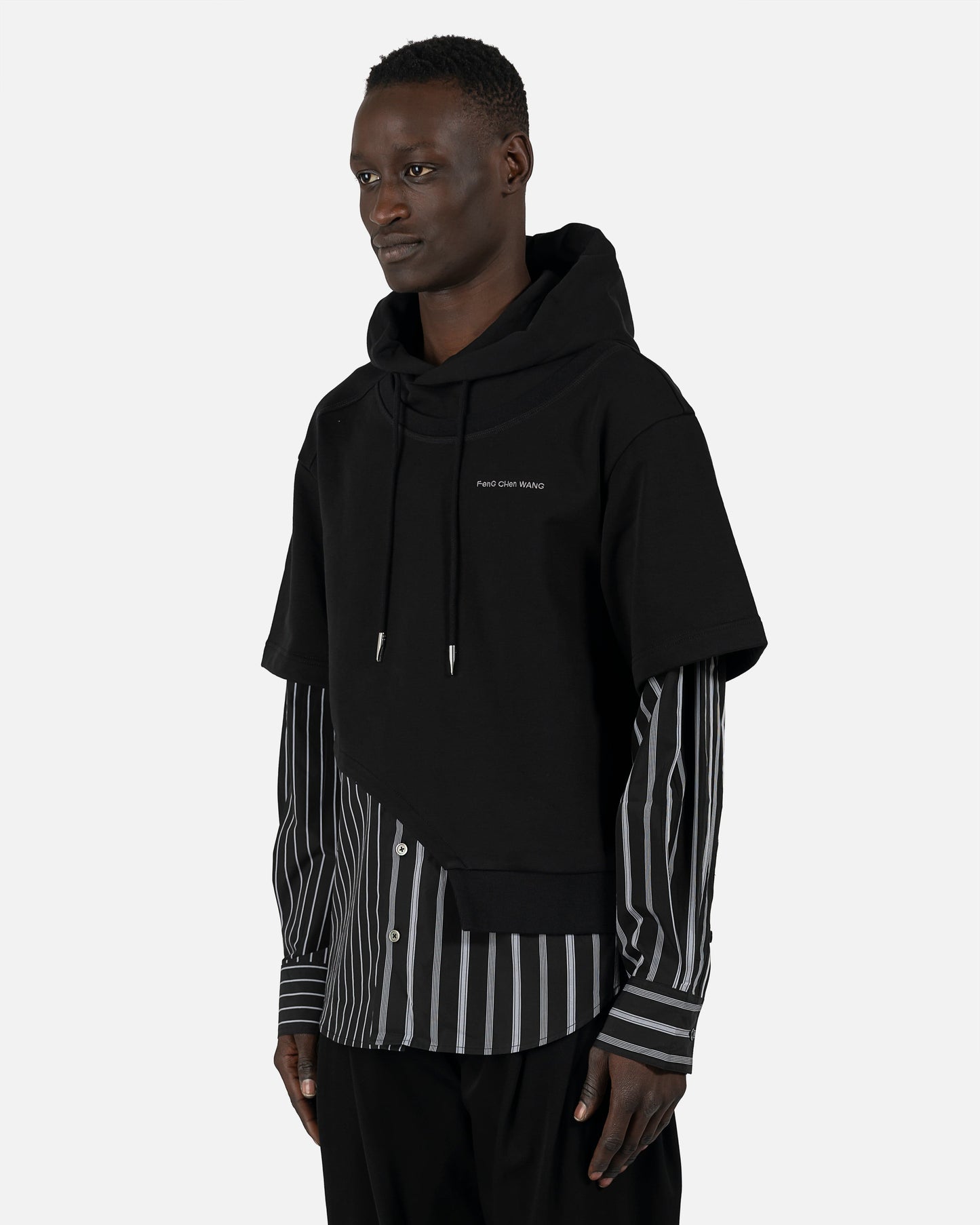 Feng Chen Wang Shirting Panelled Hoodie in Black/Multi