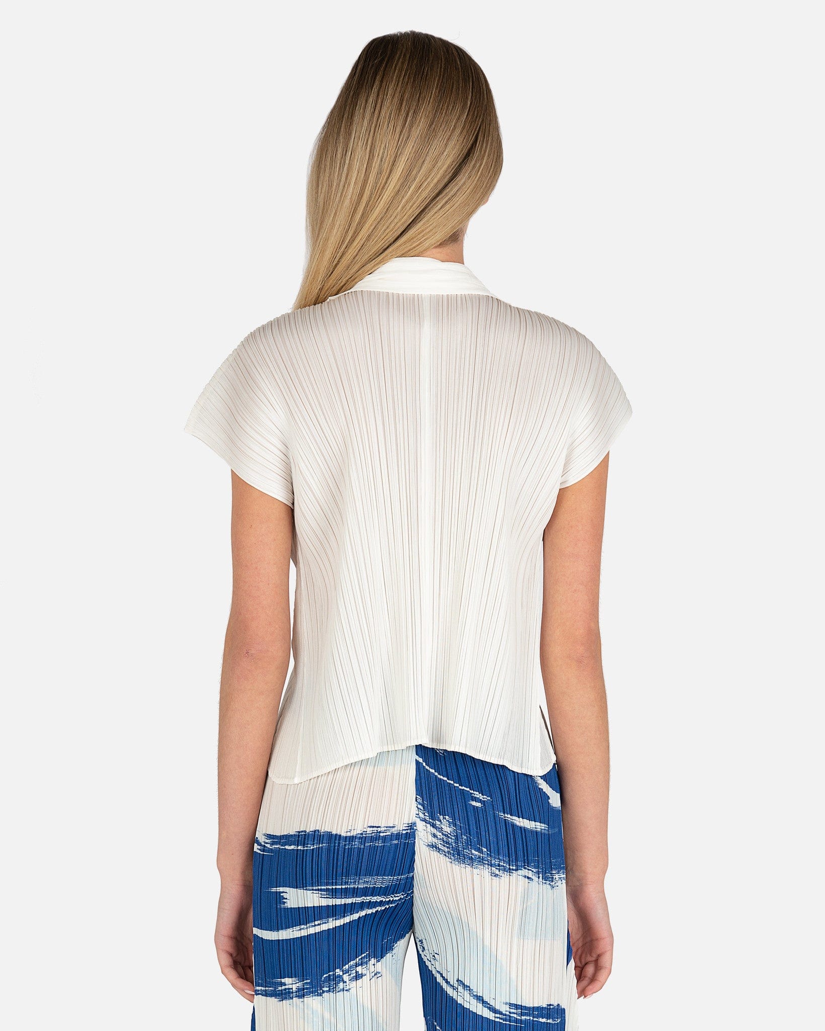 Pleats Please Issey Miyake Women Tops Short Sleeve Pleated Top in Off White