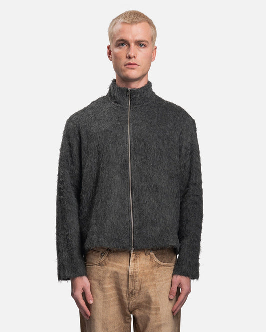Our Legacy Men Sweaters Shrunken Full Zip Polo in Ash Grey Alpaca