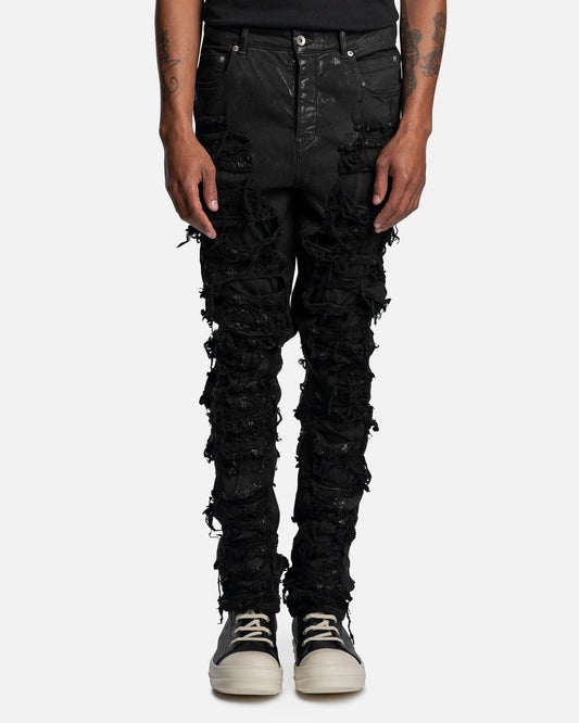 Rick Owens DRKSHDW Men's Jeans Slashed Detroit Cut Denim in Black Foil