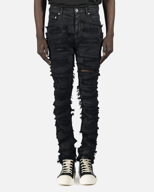Rick Owens DRKSHDW Men's Jeans Slashed Detroit Cut Denim in Black