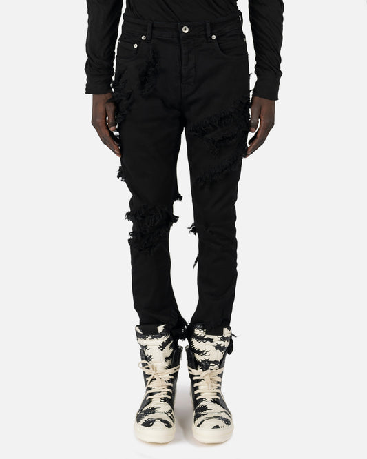 Rick Owens DRKSHDW Men's Jeans Slashed Detroit Cut Denim in Black