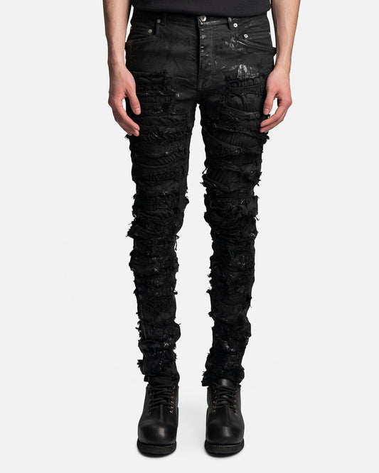 Rick Owens DRKSHDW Men's Jeans Slashed Tyrone Cut Denim in Black Foil