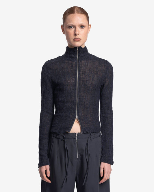 Our Legacy Women Tops Slim Zip Long Sleeve in Navy Yawning Linen