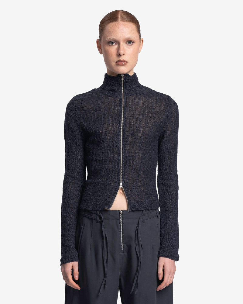 Our Legacy Women Tops Slim Zip Long Sleeve in Navy Yawning Linen