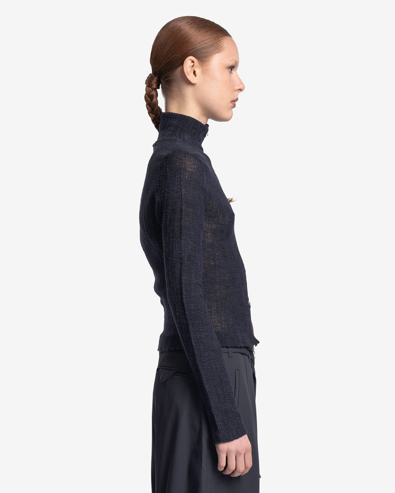 Our Legacy Women Tops Slim Zip Long Sleeve in Navy Yawning Linen