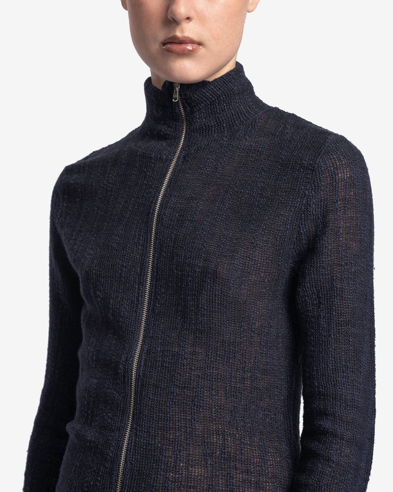Our Legacy Women Tops Slim Zip Long Sleeve in Navy Yawning Linen