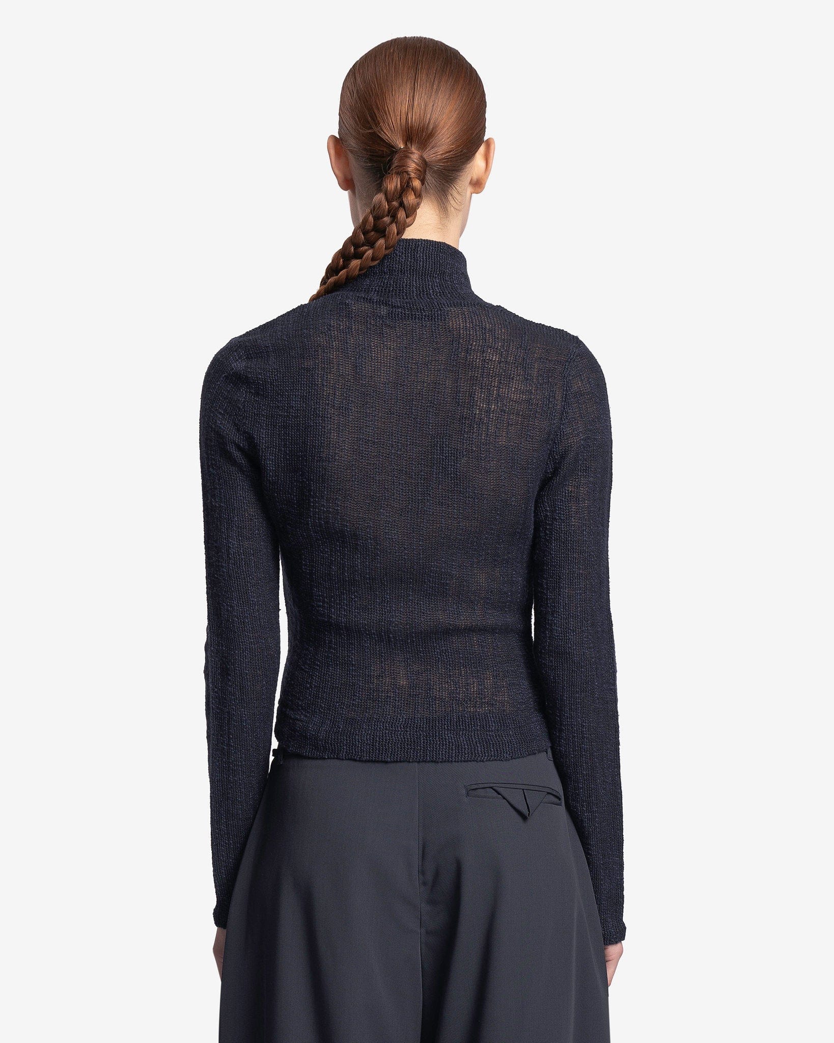 Our Legacy Women Tops Slim Zip Long Sleeve in Navy Yawning Linen