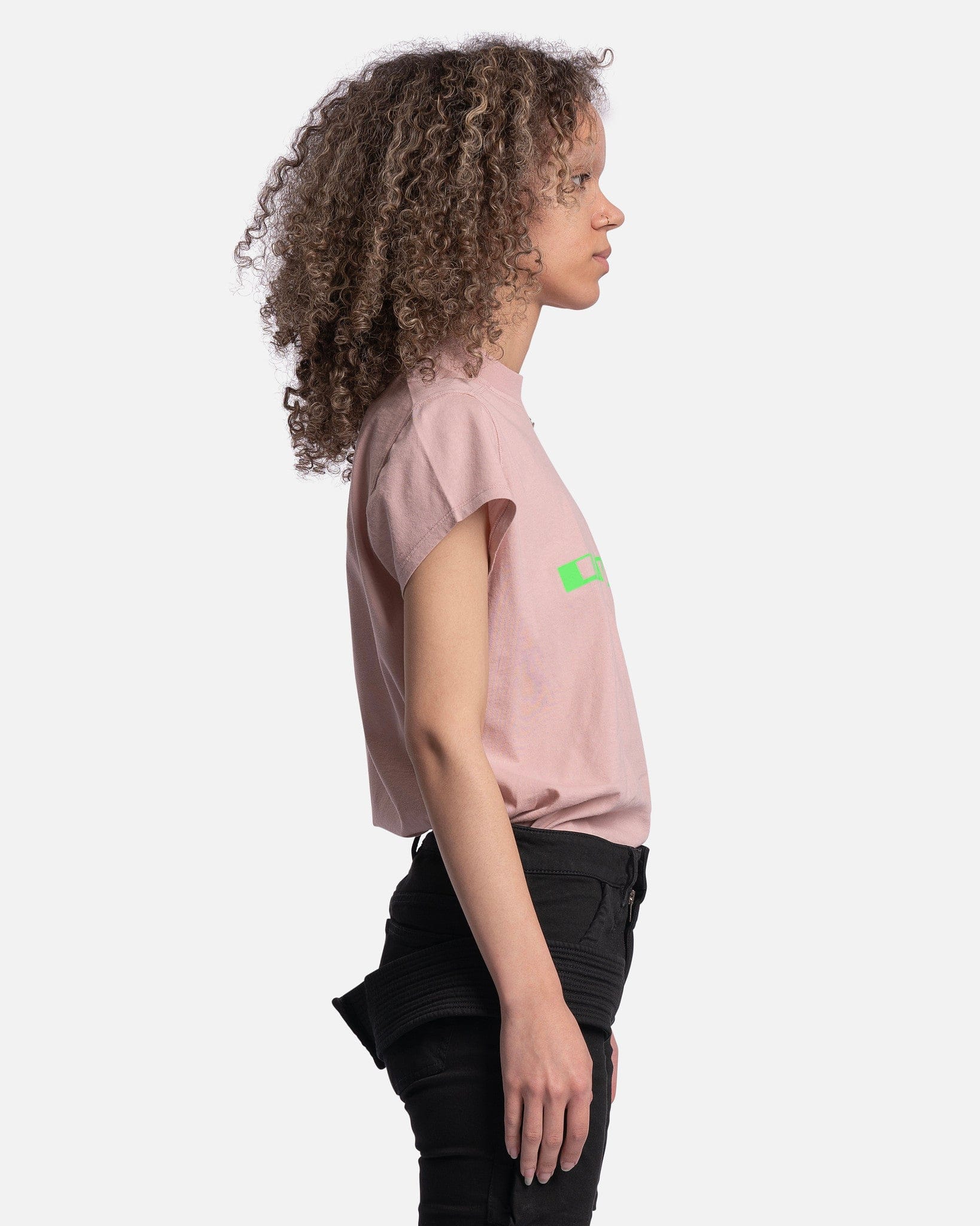 Rick Owens DRKSHDW Women T-Shirts Small Level T-Shirt in Faded Pink/Neon Green
