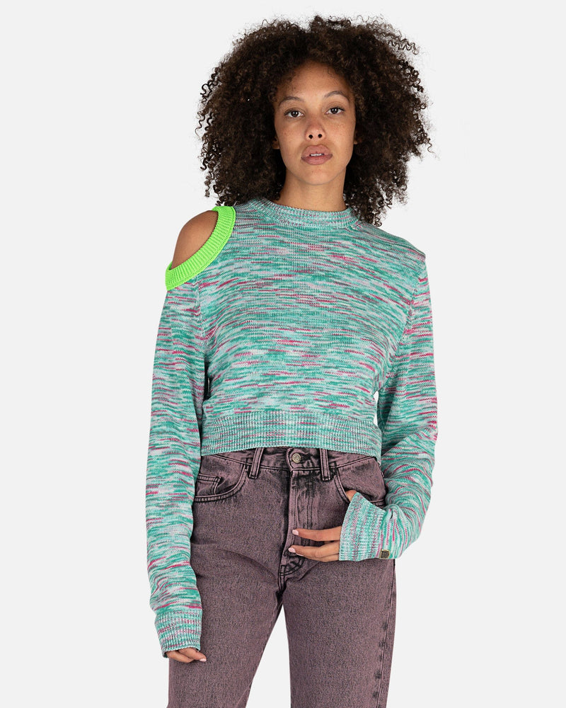 Aries Women Sweaters Space Dye Shoulder Hole Knit in Aqua