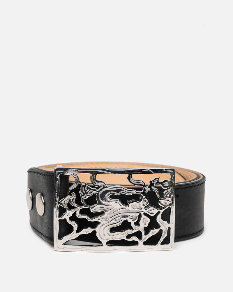 Our Legacy Leather Goods Speed Belt in Black Leather Flower Plate