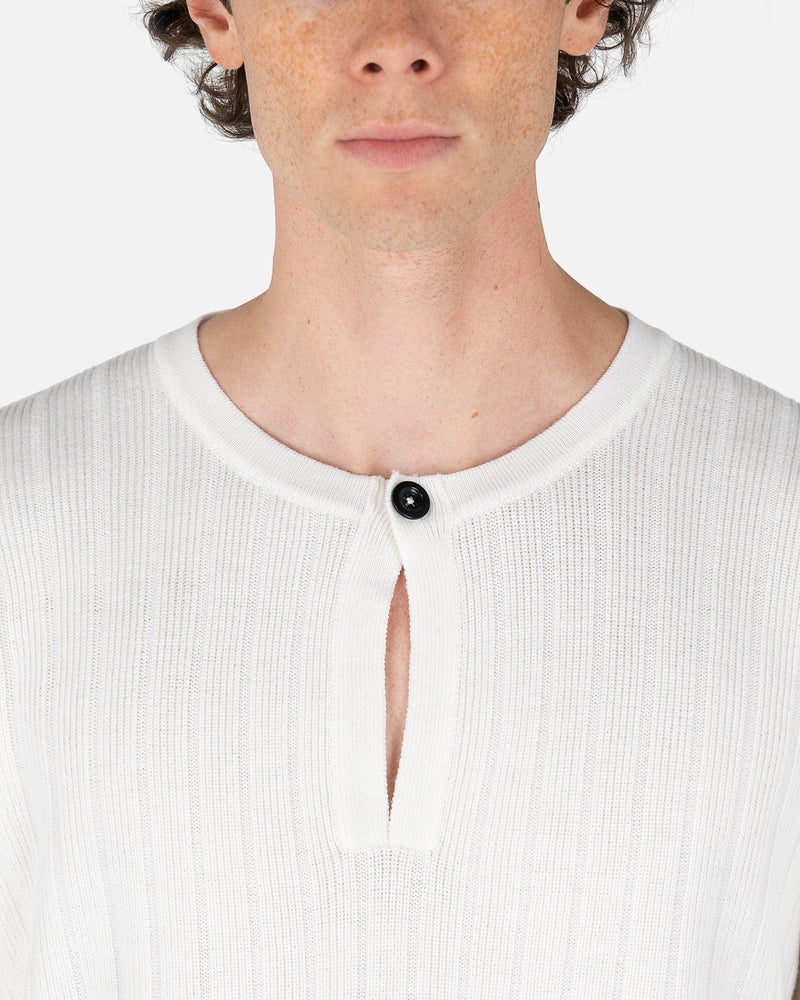 3MAN Men's Tops Split Neck Sweater in White