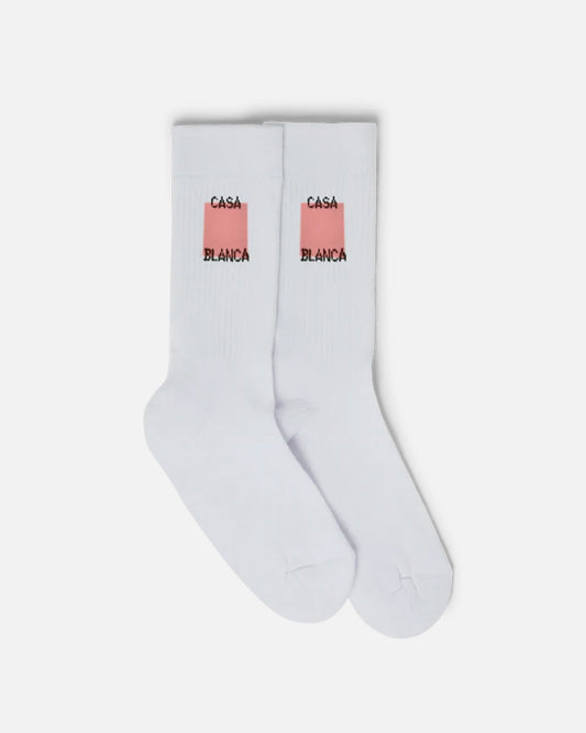 Casablanca Men's Socks Square Logo Ribbed Sport Sock in Pink