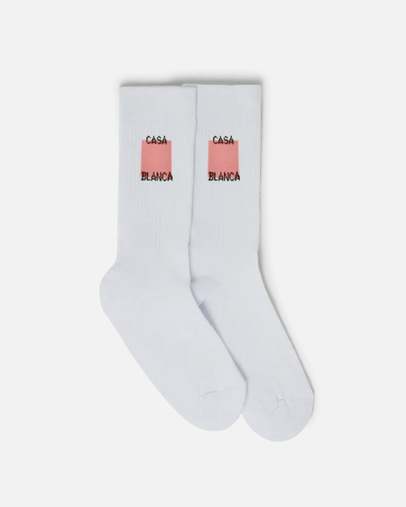 Casablanca Men's Socks Square Logo Ribbed Sport Sock in Pink