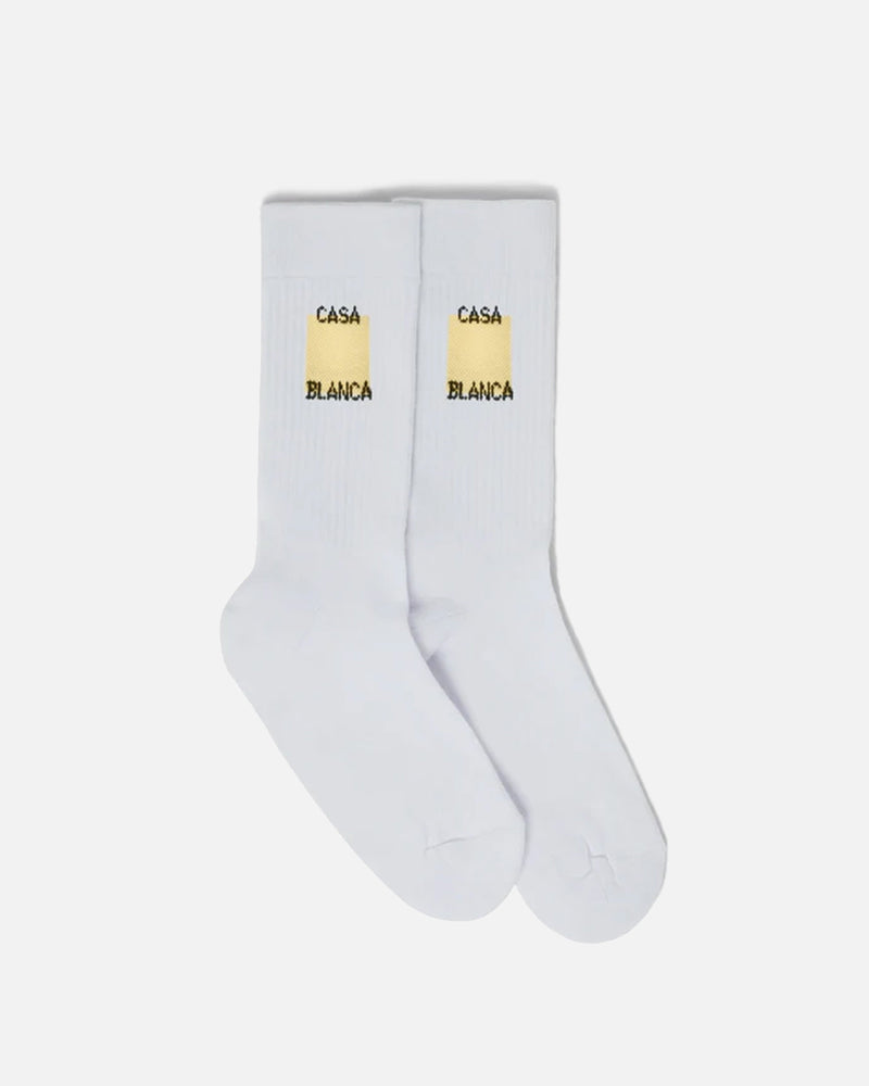 Casablanca Men's Socks Square Logo Ribbed Sport Sock in Yellow