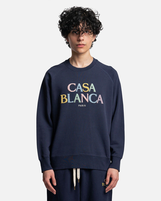 Casablanca Men's Sweatshirts Stacked Embroidered Logo Sweatshirt in Navy
