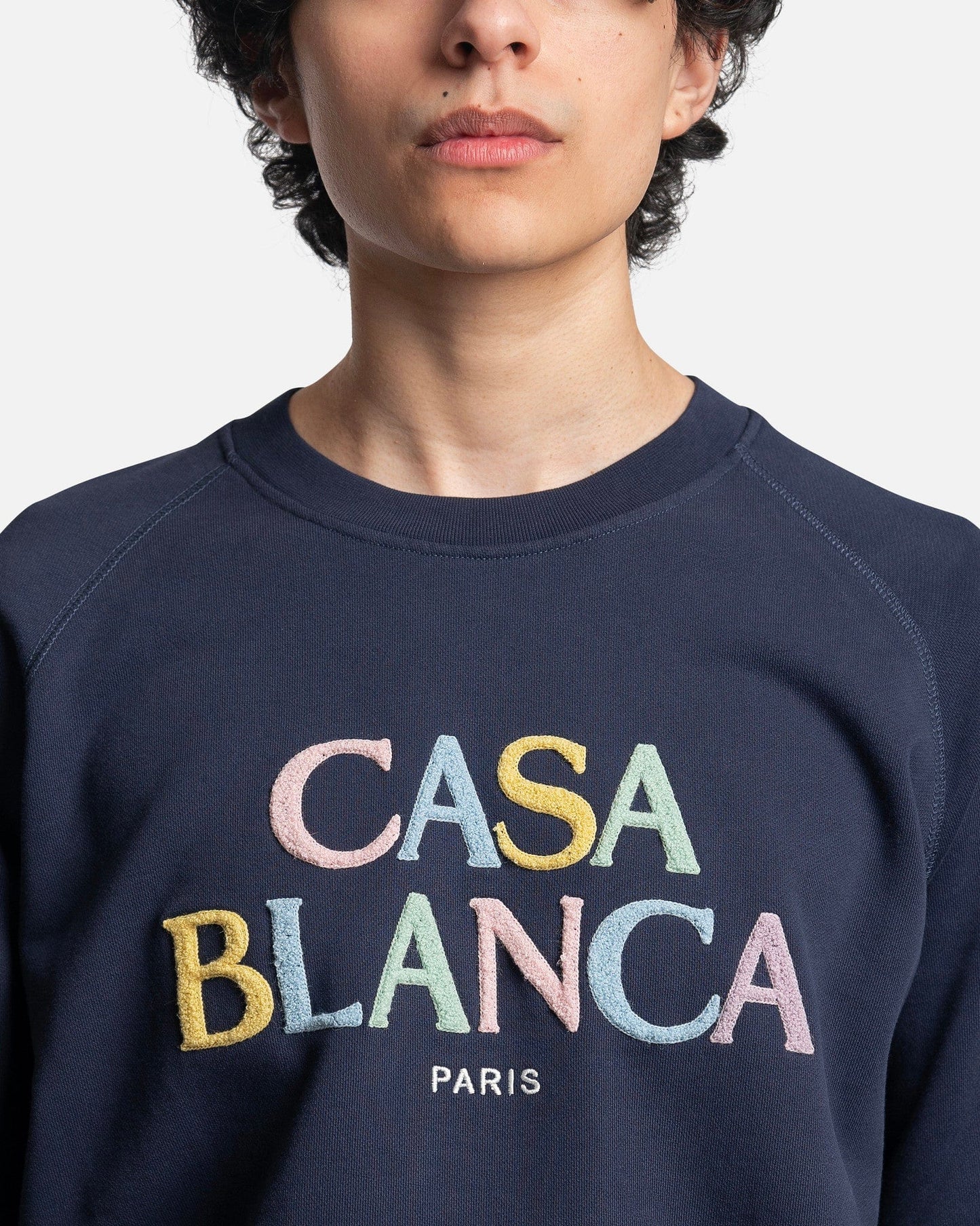 Casablanca Men's Sweatshirts Stacked Embroidered Logo Sweatshirt in Navy