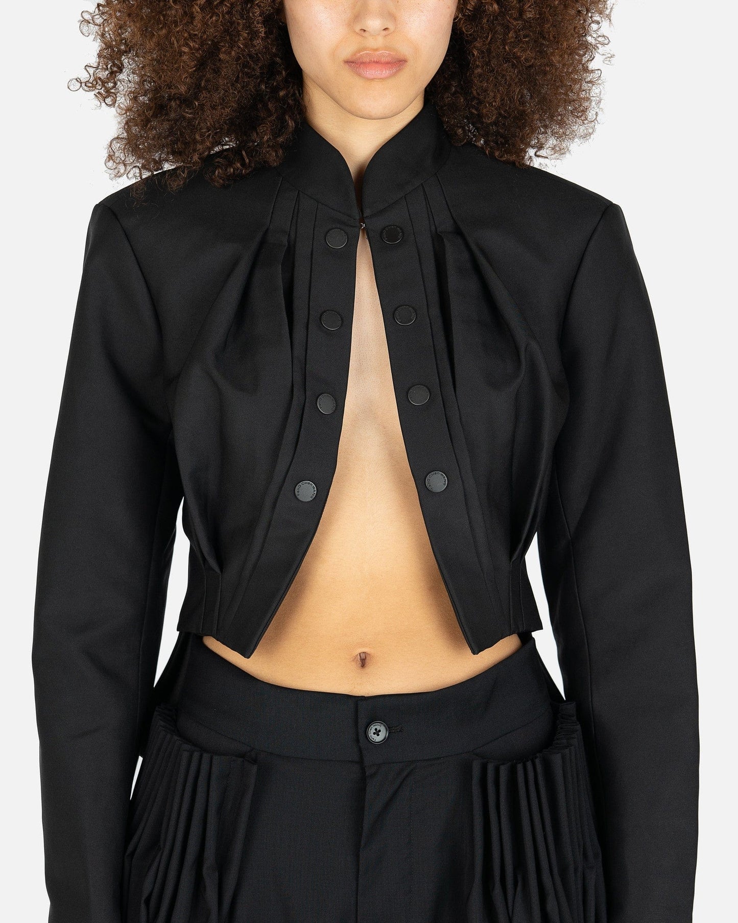 Feng Chen Wang Women Jackets Stand Collar Button Jacket in Black