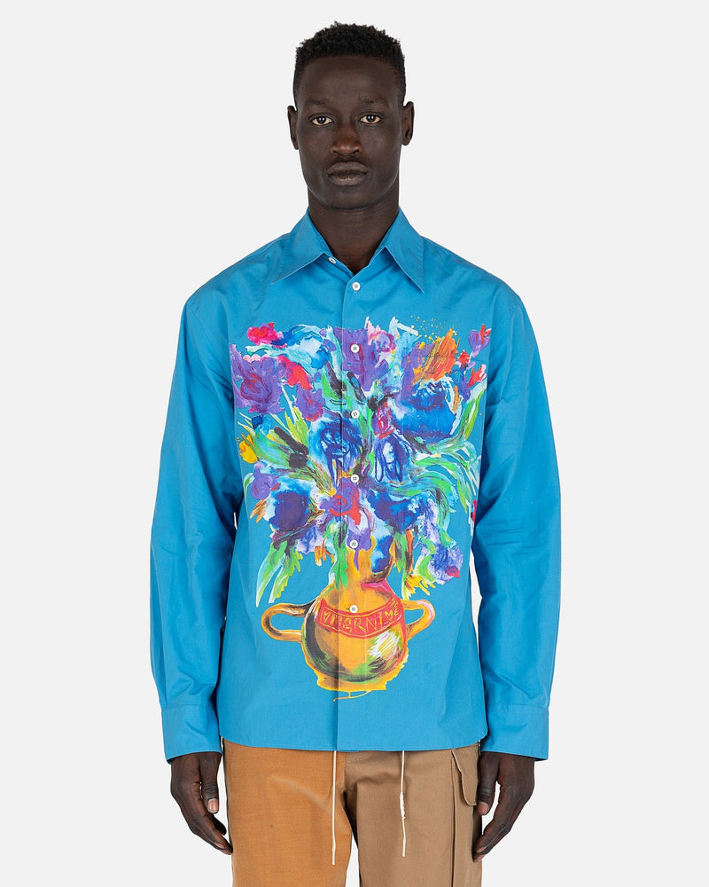Marni Men's Shirts Still Nature Poplin Shirt in Iris Blue