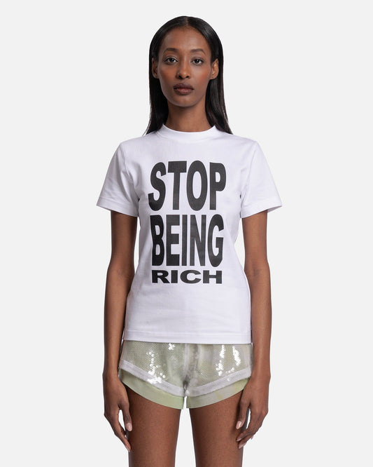 VETEMENTS Women T-Shirts Stop Being Rich Fitted T-Shirt in White