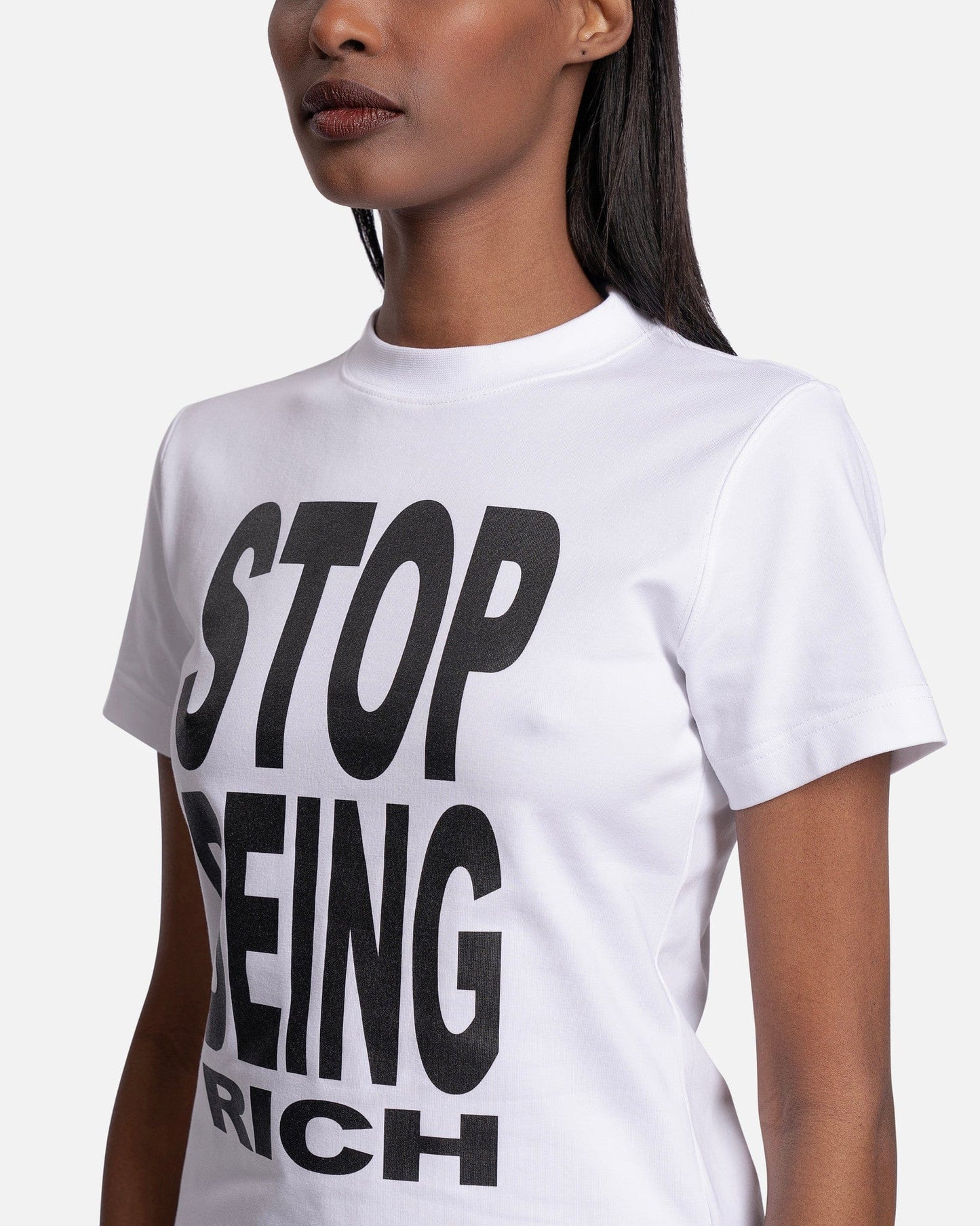 VETEMENTS Women T-Shirts Stop Being Rich Fitted T-Shirt in White