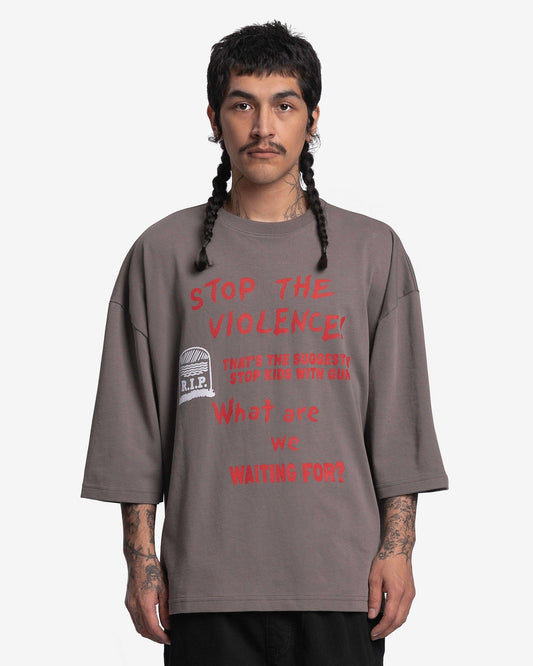 Willy Chavarria Men's T-Shirts Stop The Violence Buffalo T-Shirt in Charcoal