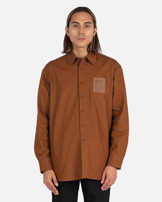SVRN Men's Shirt Straight Fit Denim Shirt with R Pin in Back in Dark Brown
